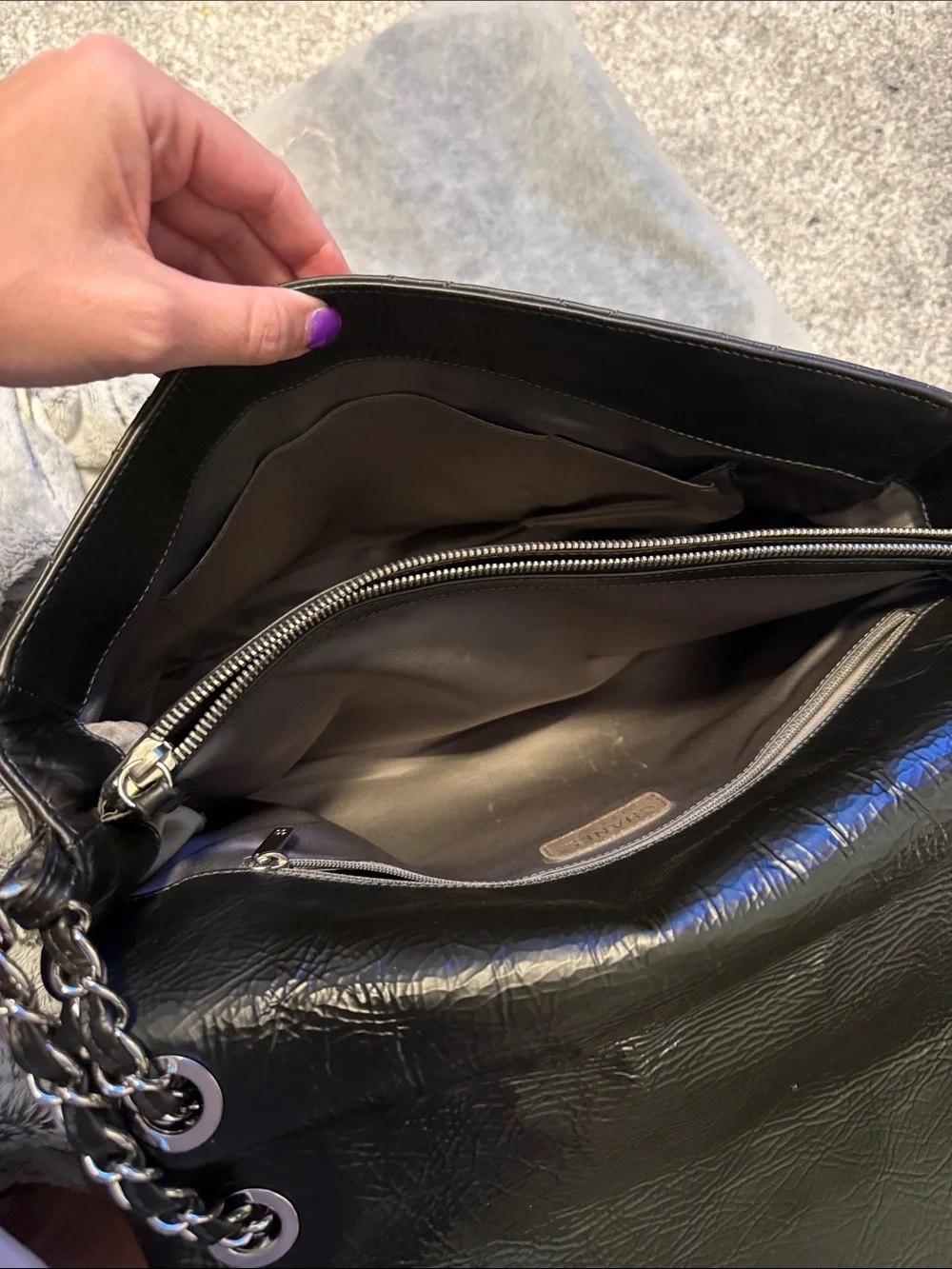 Black Quilted Leather Shoulder Bag with Chain Strap